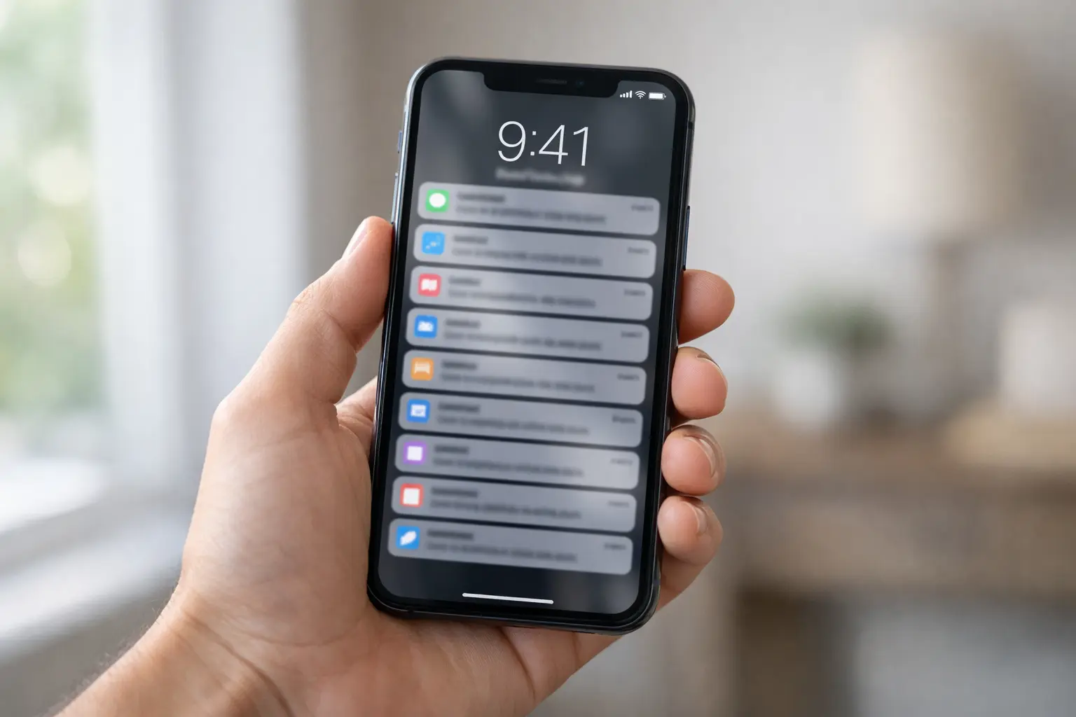 iPhoneのロック画面に通知がまとめて届いている様子